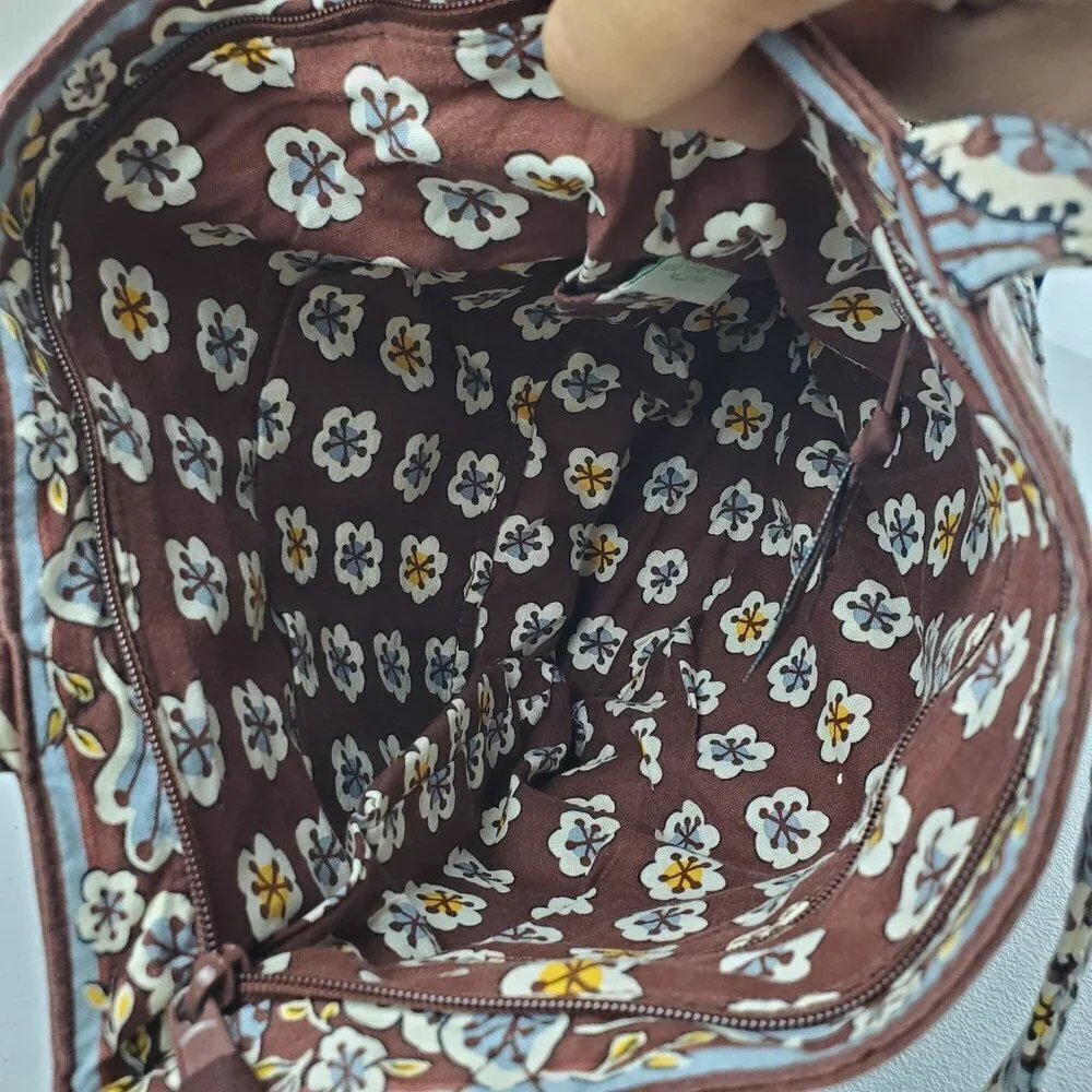 Vera Bradley Slate Blooms Pattern Top Zip Shoulder Bag Quilted Floral Handbag